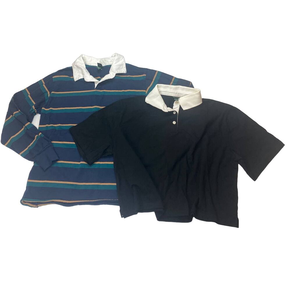Wild Fable Women's Multi Striped Long Sleeve Collared Polo Crop Top 2pc Lot XS/S
